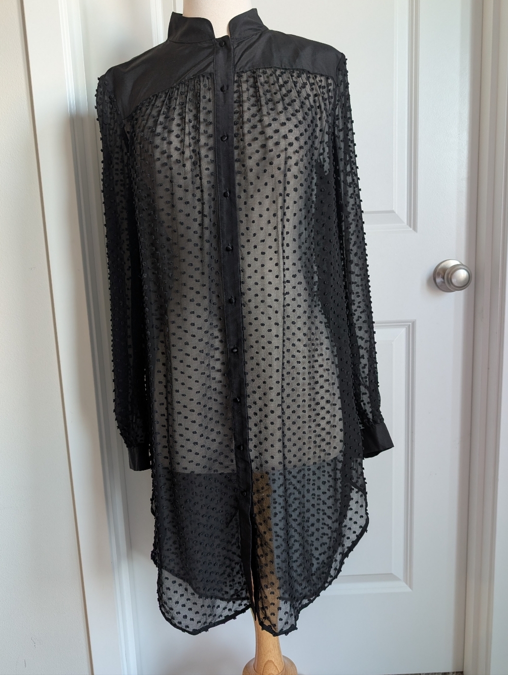 Agent Provocateur Black Silk-Blend Swiss Dot Shirt Dress - Picture 5 of 12